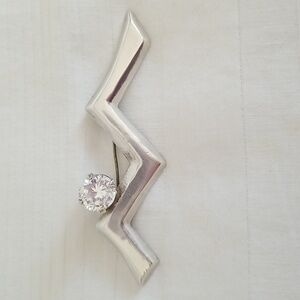 Taxco Mexico Sterling Silver Zig Zag CZ Brooch